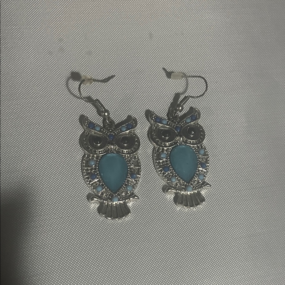 Silver and Blue Owl Earrings